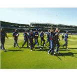Cricket. Darren Gough Signed 10x8 colour photo. Photo shows England team celebrating after a win.