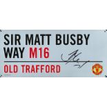 Football Marouane Fellaini signed Manchester United Sir Matt Busby Way metal road sign. Marouane
