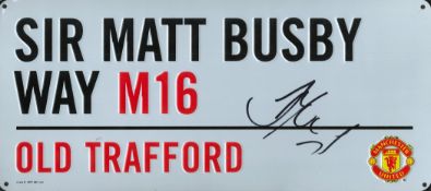 Football Marouane Fellaini signed Manchester United Sir Matt Busby Way metal road sign. Marouane
