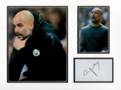 Football Pep Guardiola 16x12 overall Manchester City mounted signature piece includes a signed album