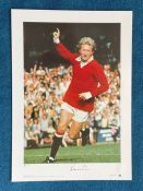 Denis Law signed 22x16 Big Blue Tube Legends Series print pictures Denis Law celebrating one of