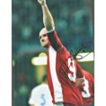 Football John Hartson signed 16x12 colour photo pictured celebrating while playing for Wales. Good