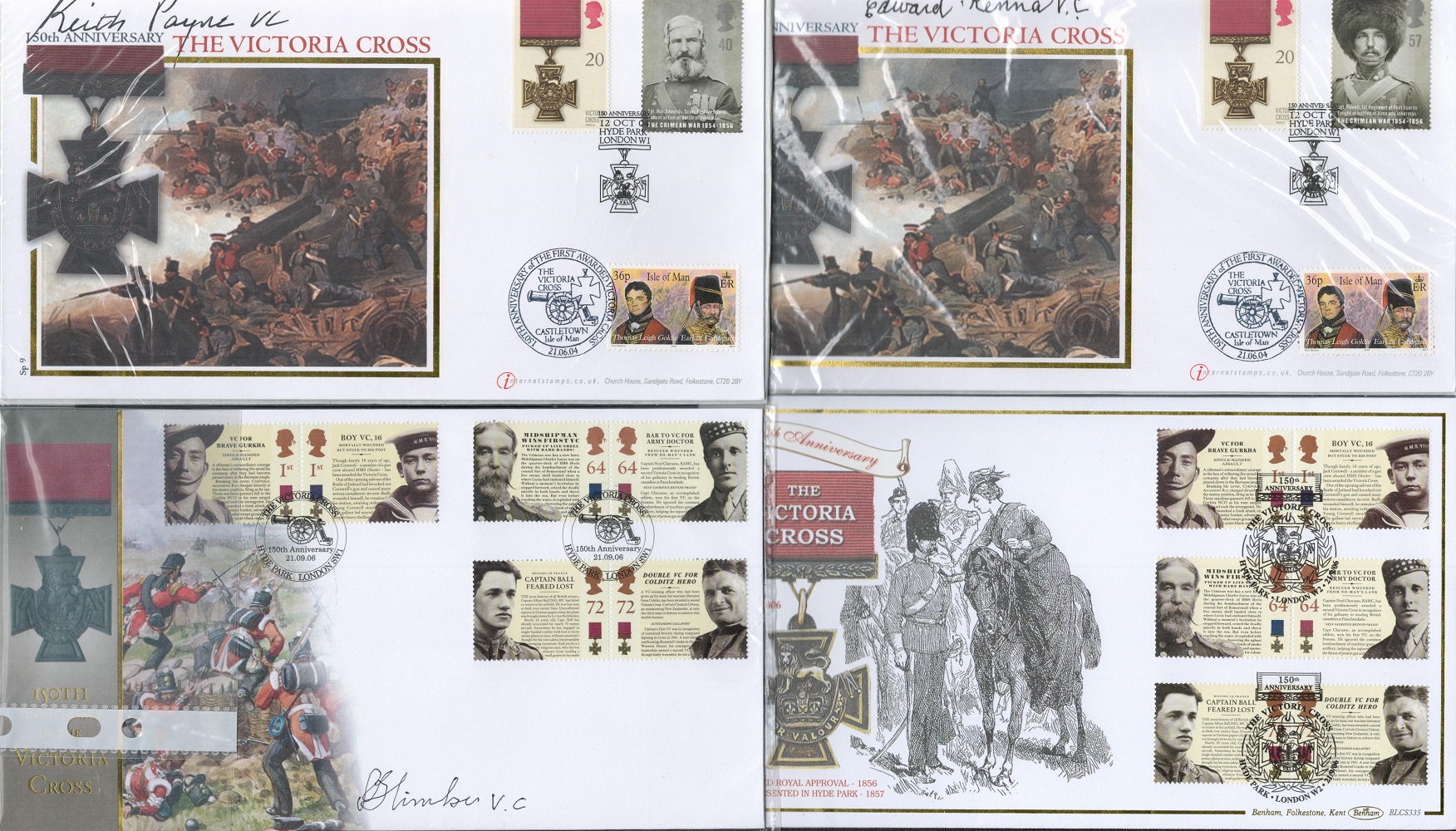 WW2. 4 Victoria Cross Handsigned FDCs with postmarks and stamps. Signatures include Keith Payne VC