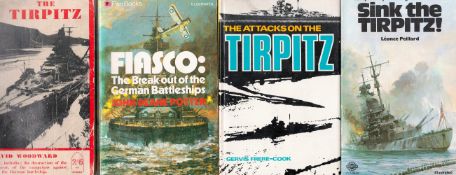 WW2. Collection of 6 Tirpitz Paperback/Hardback books with Titles 'The attack on the Tirpitz by
