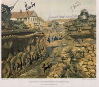 German Panzer Heroes multiple signed WW2 Print 20 autographs 12 x 11 inch colour wartime Panzer Tank