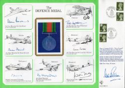 WW2. The Defence Medal DM Medals Cover Signed by AVM Sir Alan Boxer, ACM Sir Brian Burnett, Flt Lt T