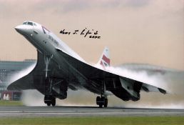 Concorde. A signed 10x8 colour photo. Signed by Harry Lindfield. Photo shows the Concorde