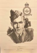 Group Captain Leonard Cheshire VC Handsigned 24x16 Black and White Printed Pencil Drawing of himself