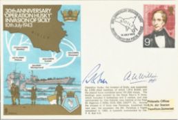 Admiral A Willis DSO, Cdr Bell signed 30th ann Operation Husky Navy cover RNSC9 comm. Invasion of
