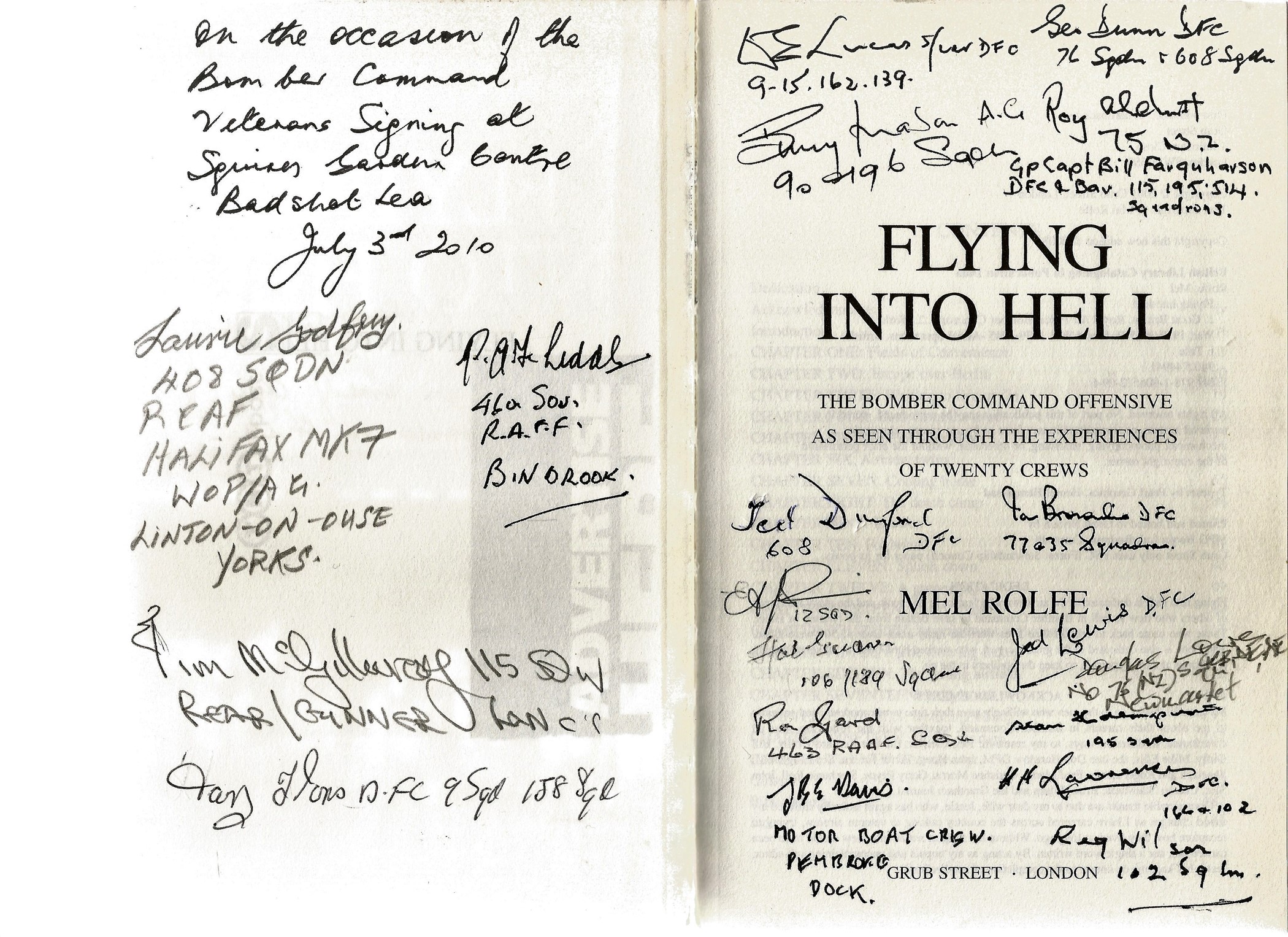 Mel Rolfe Flying Into Hell Multi signed paperback book. Signed on Title page by Bomber Pilots of WW2 - Image 2 of 3