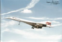 Concorde pilot Captain Jeremy Rendell signed 12 x 8 inch colour photo of Concorde in flight with