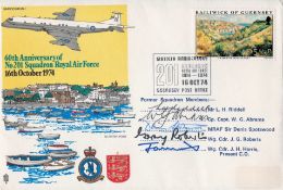 201 Guernsey Sqn RAF cover flown and signed by 5 former Sqn VIPS. Inc MRAF Sir Denis Spotswood DSO