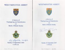 Signed Collection Of 2, A Service Of Thanksgiving and Rededication On Battle Of Britain Sunday at