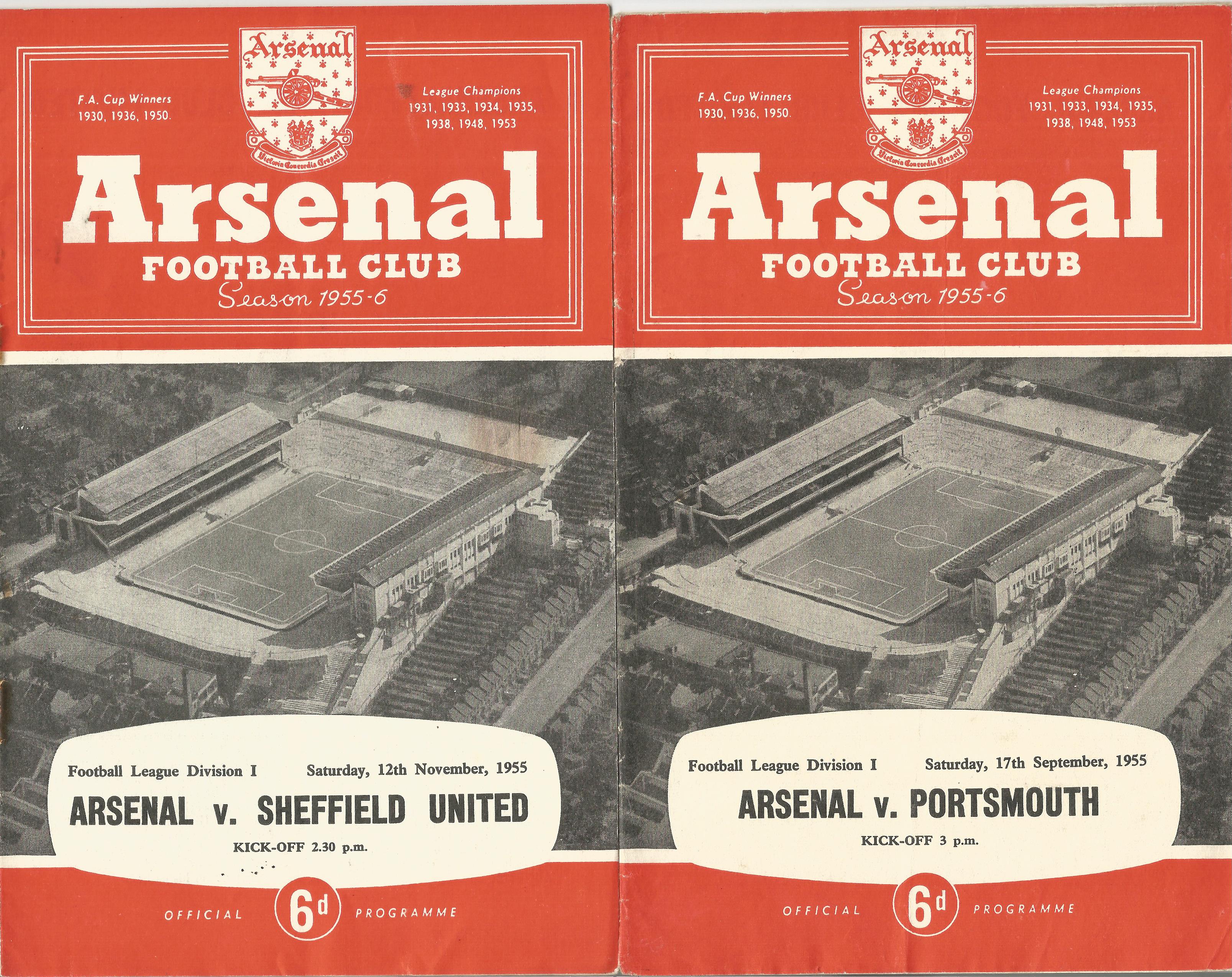 Vintage Football Programmes. 4 x Arsenal 1955/56 Season football programmes comprising v