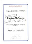 Football Duncan McKenzie signed Yeading Football Club Sporting Dinner Menu dated 27th November 2003.