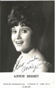 Annie Bright signed 6x4 inch black and white photo card. Signed twice, once on front and once on the