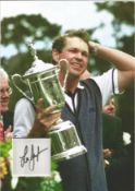 Golf Lee Janzen 12x10 matted signature piece includes colour image holding the US Open trophy. Lee