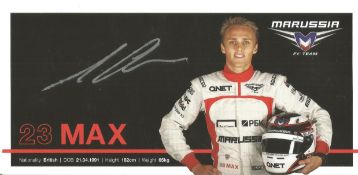 Motor Racing Max Chilton signed 8x4 inch Marussia Formula One promo photo. Maximilian Alexander
