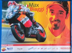 Moto GP Max Biaggi signed 24x17 inch Repsol Honda promo poster. Massimiliano Biaggi, born 26 June
