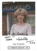 Sue Nicholls signed 6x4 inch colour promo photograph. Nicholls first appeared as Audrey in