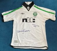 Football Steve Guppy and Henrik Larsson signed match worn Celtic treble winners 2000/01 shirt.