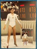 Nadia Comaneci Signed 6x4 inch colour photo, attached to a blown up photo mount showing the same