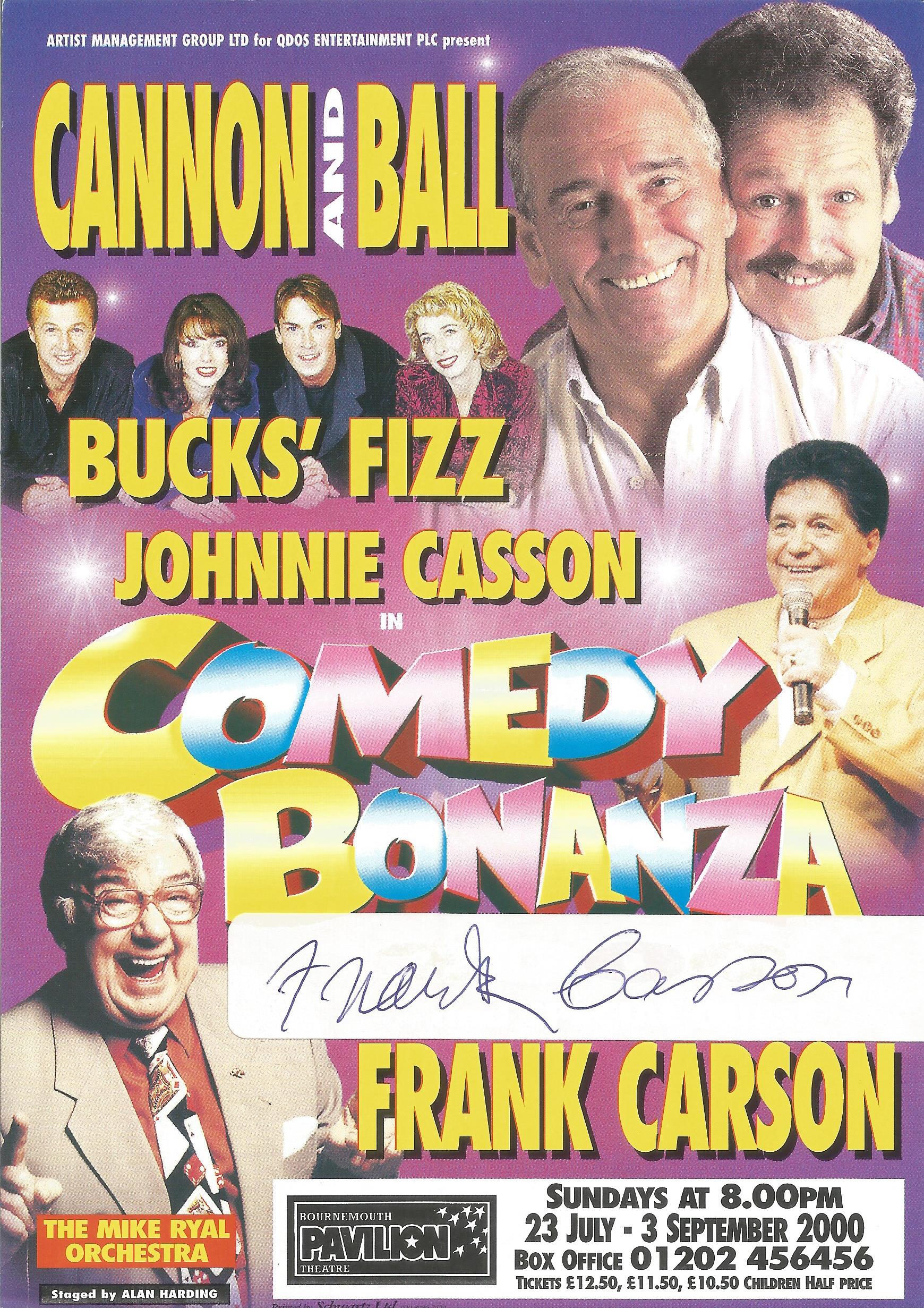 Frank Carson signed comedy evening flyer from Bournemouth, 2000. Carson was a Northern Irish - Image 2 of 2