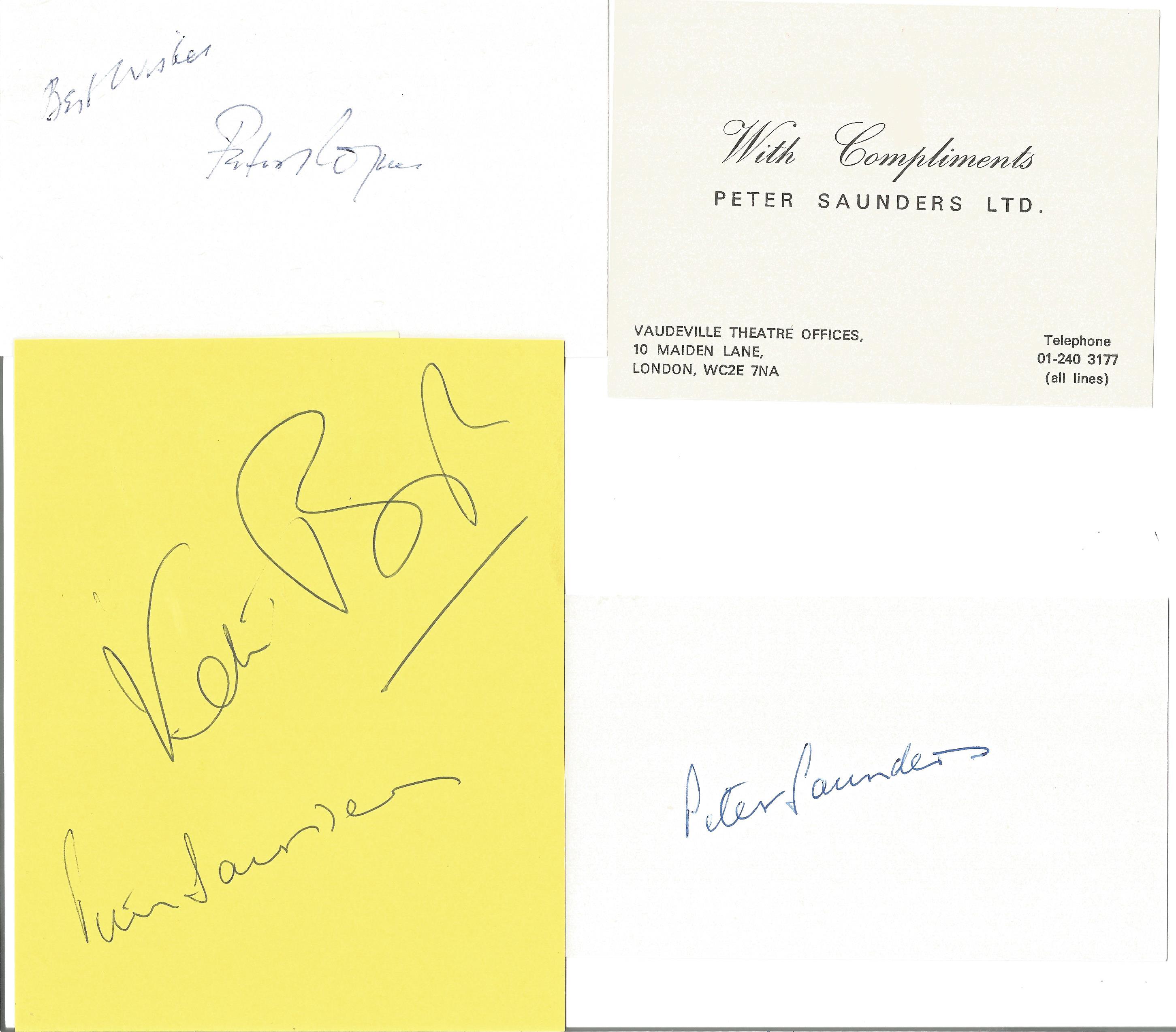 Film and theatre producers, 3 signed items. Peter Rogers, a signed 5 by 3 white card. Film - Image 2 of 2