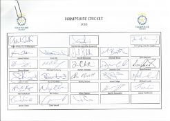 Cricket. Hampshire Cricket 2010 autographs. Set on A4 sheet signed by their names. Signatures