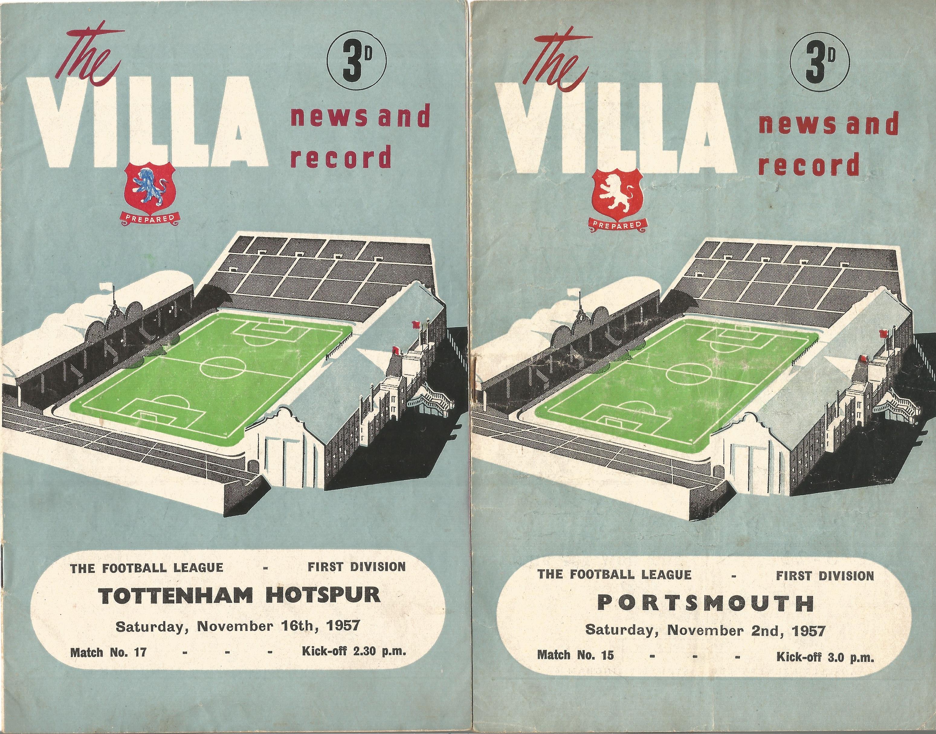 Vintage Football Programmes. 4 x Aston Villa 1957 football programmes comprising v Sheffield