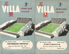 Vintage Football Programmes. 4 x Aston Villa 1957 football programmes comprising v Sheffield