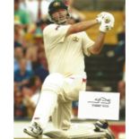 Steve Waugh small signature piece with 2 10x8 inch colour unsigned photos. Good condition Est.