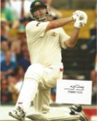 Steve Waugh small signature piece with 2 10x8 inch colour unsigned photos. Good condition Est.