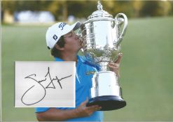 Golf Jason Dufner 12x10 matted signature piece includes image holding the US Open trophy. Jason