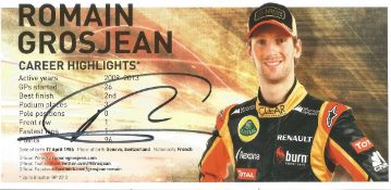 Motor racing, Romain Grosjean signed driver card complete with career highlights and a photo of