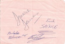 Michele Dotrice, Dickie Davies and Frank Spence signed album page. Good condition Est.