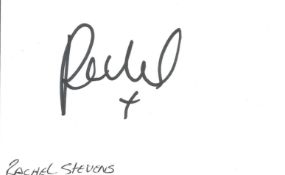 Rachel Stevens, S Club 7, signed signature card. Signed in black marker pen. Rachel Lauren