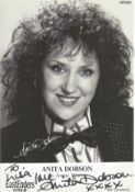 Anita Dobson signed and dedicated 6x4 inch black and white promo photograph. Dobson is an English