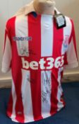 Football Stoke City multi signed replica home shirt 2019-2020 season includes 9 squad signatures.