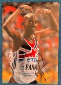 Mo Farah signed 16x12 inch colour photo pictured celebrating after winning world championship gold