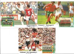 Klinsmann, Bobby Charlton and 2 others signed 6x4 inch colour postcards. Good condition Est.