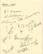 Cricket Kent 1937 multi signed album page 11 St Lawrence ground legends includes names such as F. E.