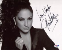 Gloria Estefan signed 8x10 photo. Estefan had a string of hits in the 80's with Miami Sound Machine.