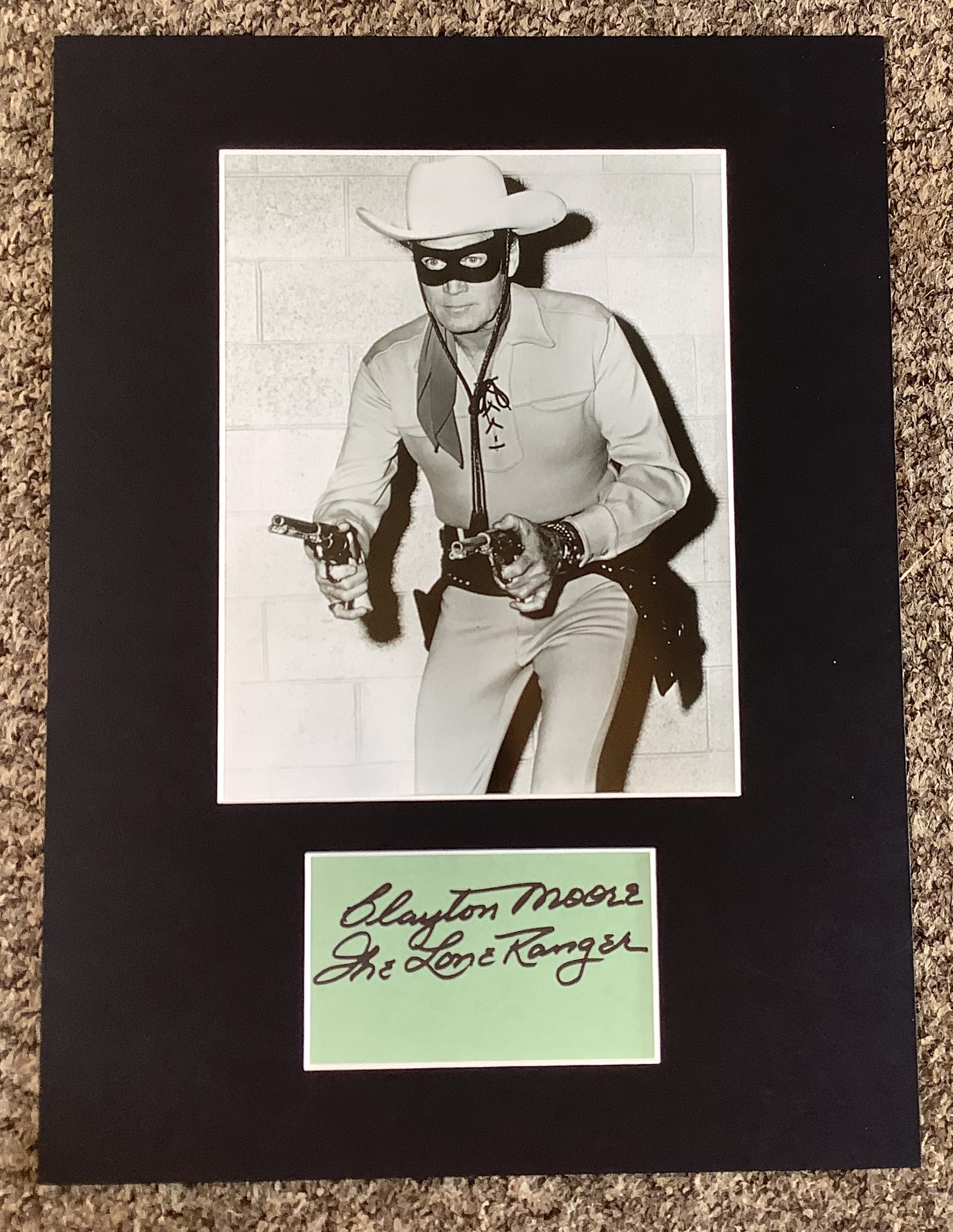 Clayton Moore 16x12 approx Lone Ranger mounted signature piece includes signed album page and a