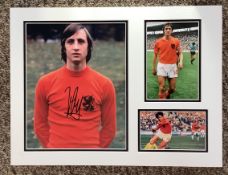 Johan Cruyff 15x12 approx mounted signature piece includes superb, signed colour photo and two