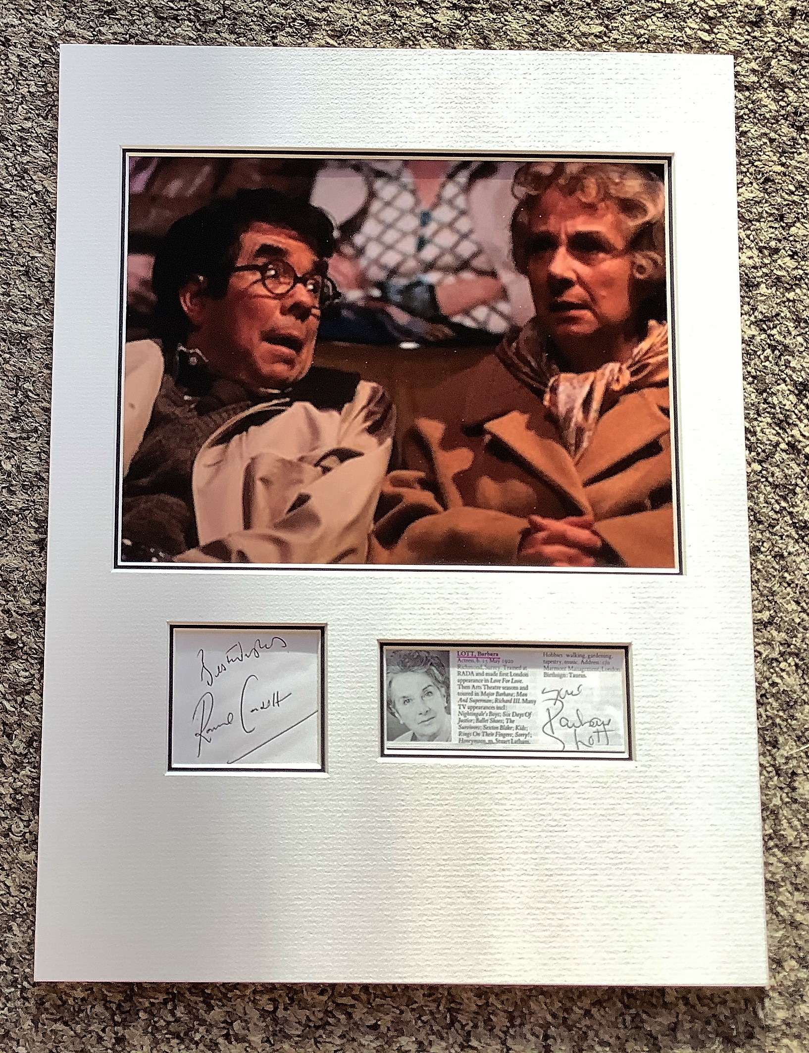 Ronnie Corbett and Barbara Lott 12x12 Sorry mounted signature piece includes two signed album