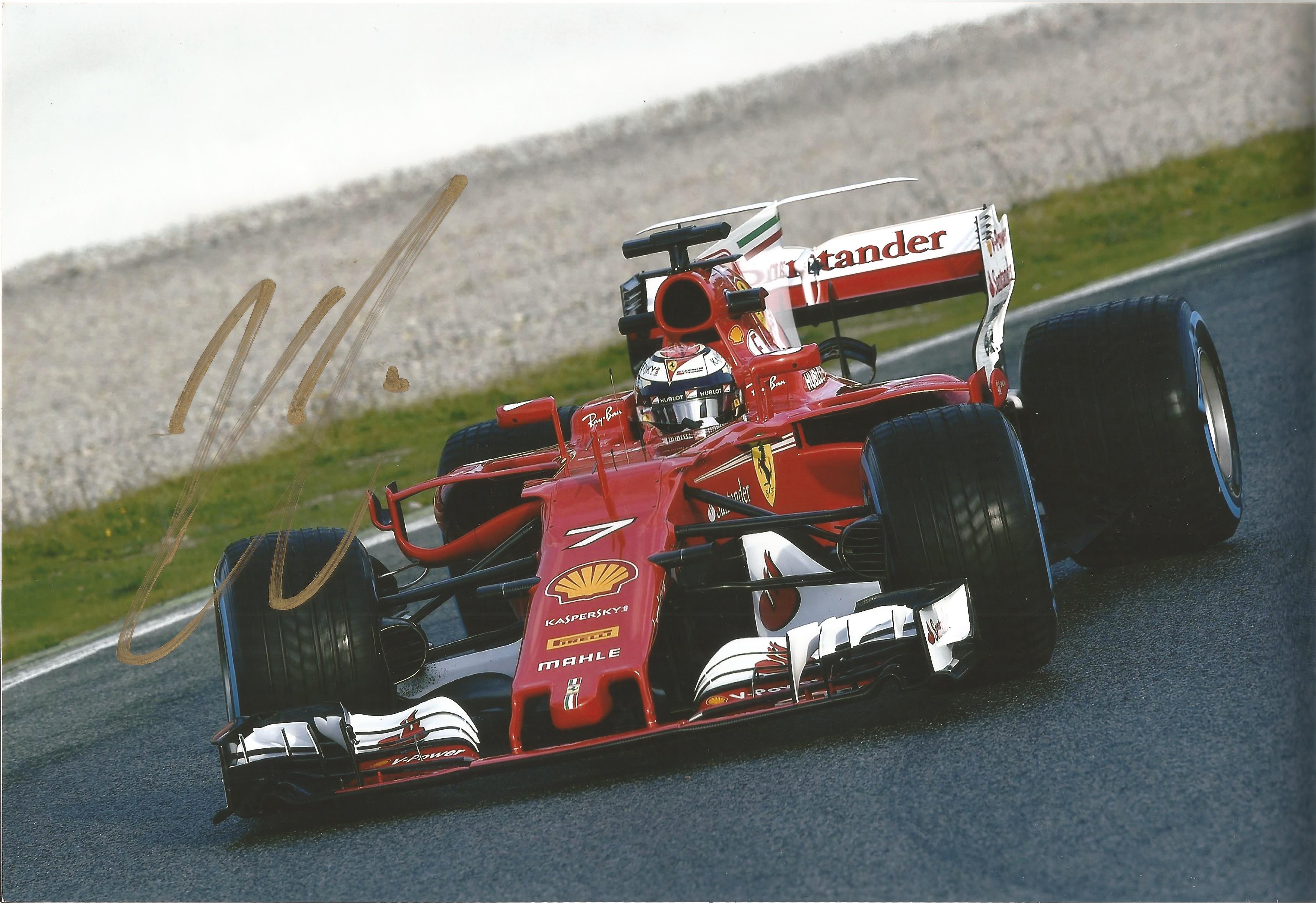 Kimi Raikkonen signed 12 x 8 inch colour Ferrari motor racing photo. Good condition Est.