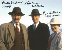 Poirot cast signed photo 8x10 photo signed by Hugh Fraser (Captain Hastings), Pauline Moran (Miss