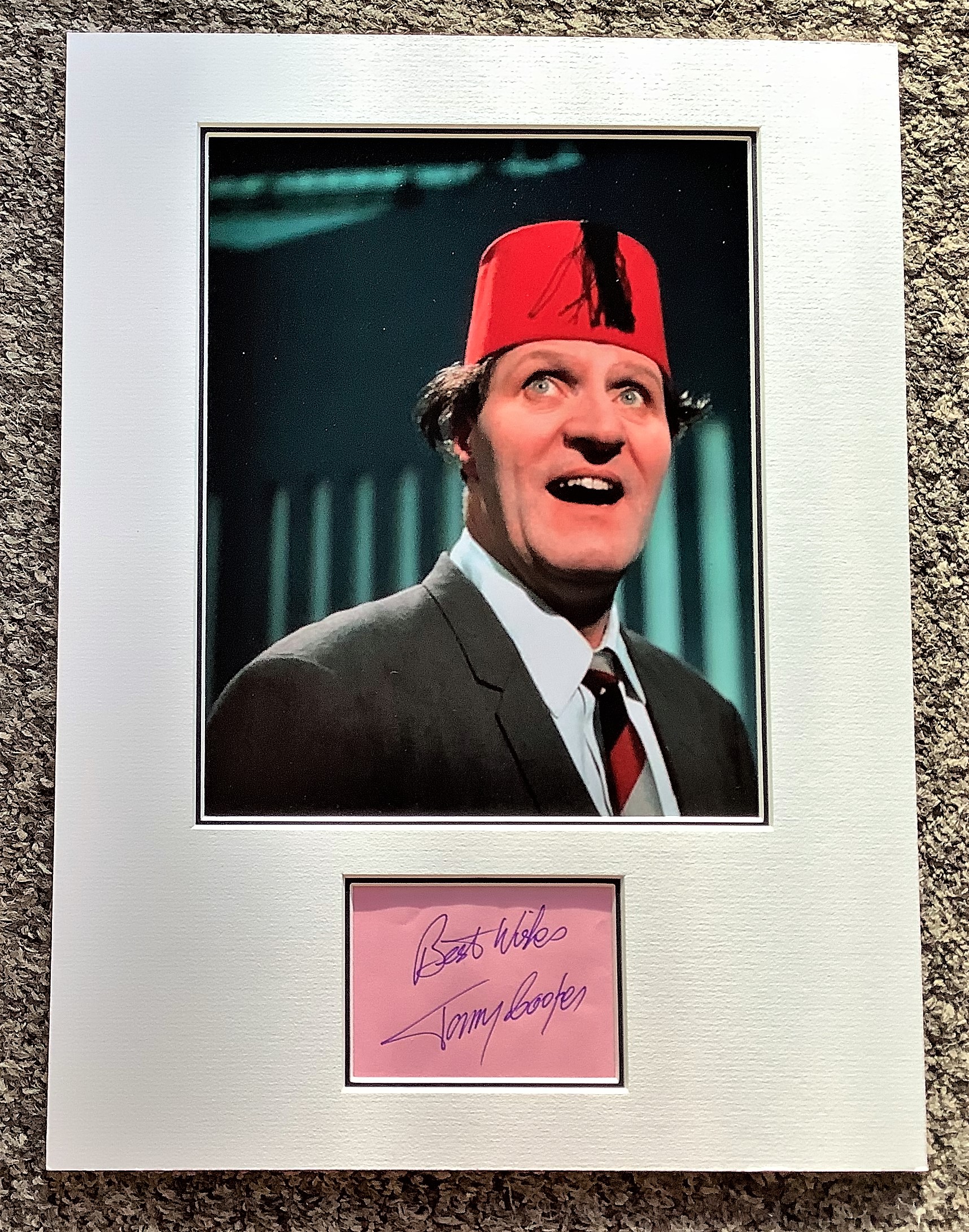 Tommy Cooper 15x12 approx mounted signature piece includes signed album page and a superb colour