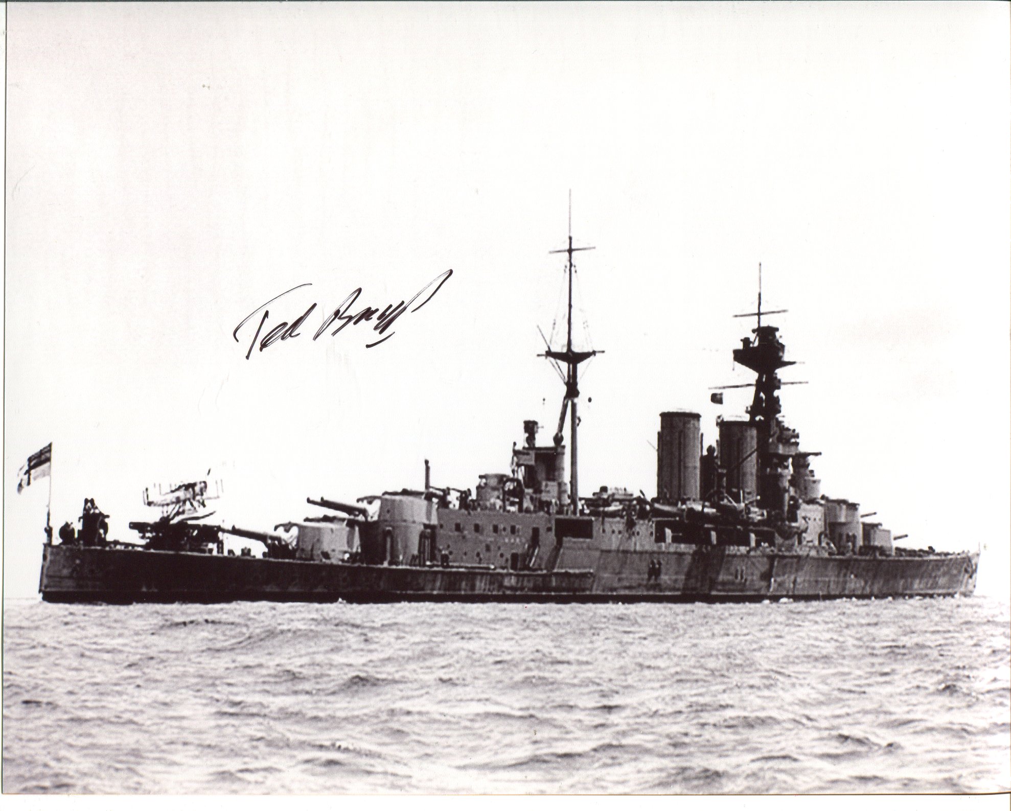 HMS Hood. 8x10 inch photo hand signed by Ted Briggs, who at the time of signing was the last